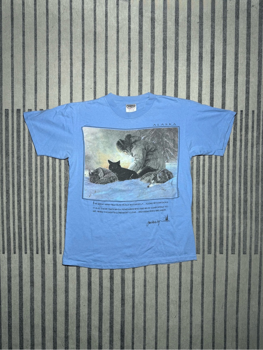 Vintage 1993 Oneita Power-T Jon Van Zyle Alaskan Sled Dog Graphic Tee
